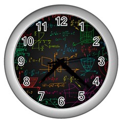 Mathematical Colorful Formulas Drawn By Hand Black Chalkboard Wall Clock (silver) by Ravend