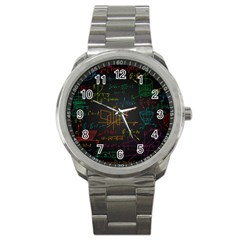 Mathematical Colorful Formulas Drawn By Hand Black Chalkboard Sport Metal Watch by Ravend