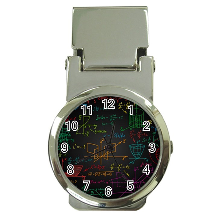 Mathematical Colorful Formulas Drawn By Hand Black Chalkboard Money Clip Watches