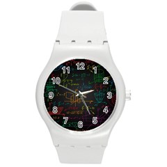 Mathematical Colorful Formulas Drawn By Hand Black Chalkboard Round Plastic Sport Watch (m) by Ravend