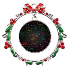 Mathematical Colorful Formulas Drawn By Hand Black Chalkboard Metal X mas Wreath Ribbon Ornament by Ravend