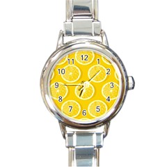 Lemon Fruits Slice Seamless Pattern Round Italian Charm Watch