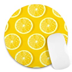 Lemon Fruits Slice Seamless Pattern Round Mousepad by Ravend