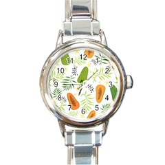 Seamless Tropical Pattern With Papaya Round Italian Charm Watch