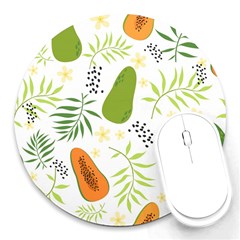 Seamless Tropical Pattern With Papaya Round Mousepad by Ravend