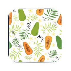 Seamless Tropical Pattern With Papaya Square Metal Box (black)