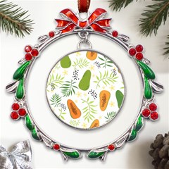 Seamless Tropical Pattern With Papaya Metal X mas Wreath Ribbon Ornament by Ravend