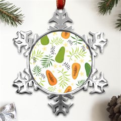 Seamless Tropical Pattern With Papaya Metal Small Snowflake Ornament by Ravend