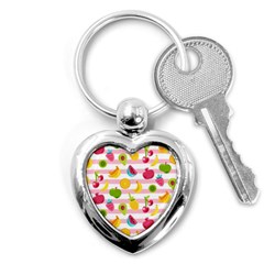 Tropical Fruits Berries Seamless Pattern Key Chain (heart) by Ravend