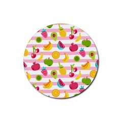 Tropical Fruits Berries Seamless Pattern Rubber Coaster (round) by Ravend