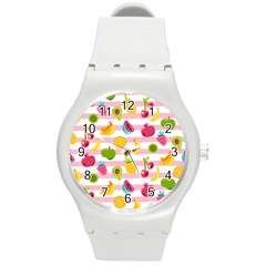 Tropical Fruits Berries Seamless Pattern Round Plastic Sport Watch (m) by Ravend