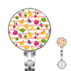 Tropical Fruits Berries Seamless Pattern Stainless Steel Nurses Watch by Ravend