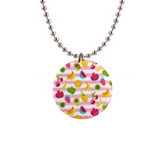 Tropical Fruits Berries Seamless Pattern 1  Button Necklace by Ravend