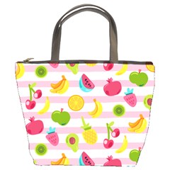 Tropical Fruits Berries Seamless Pattern Bucket Bag by Ravend