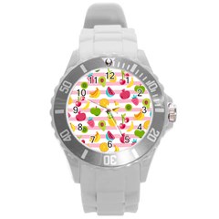 Tropical Fruits Berries Seamless Pattern Round Plastic Sport Watch (l) by Ravend