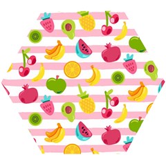 Tropical Fruits Berries Seamless Pattern Wooden Puzzle Hexagon by Ravend