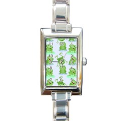 Cute Green Frogs Seamless Pattern Rectangle Italian Charm Watch