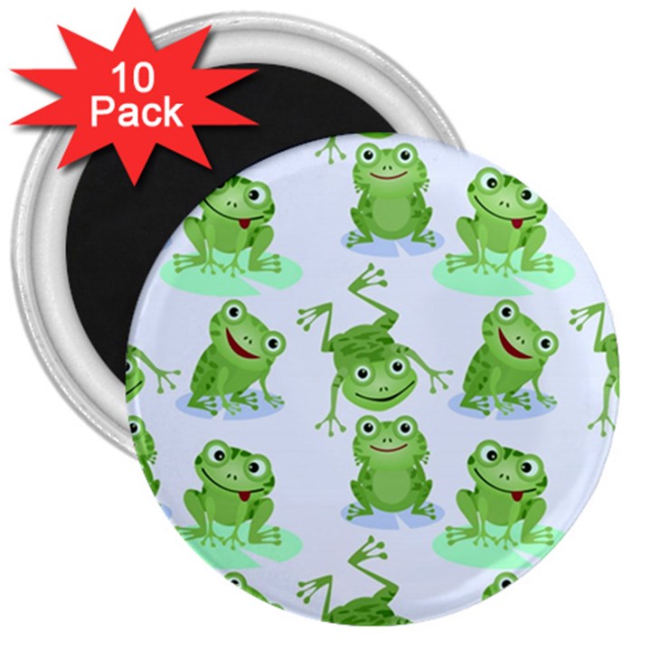 Cute Green Frogs Seamless Pattern 3  Magnets (10 pack) 