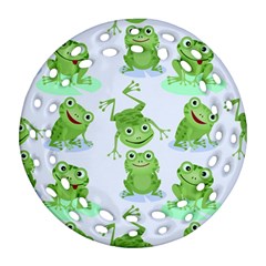 Cute Green Frogs Seamless Pattern Round Filigree Ornament (two Sides) by Ravend