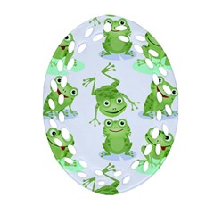 Cute Green Frogs Seamless Pattern Oval Filigree Ornament (Two Sides)