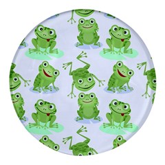 Cute Green Frogs Seamless Pattern Round Glass Fridge Magnet (4 Pack) by Ravend