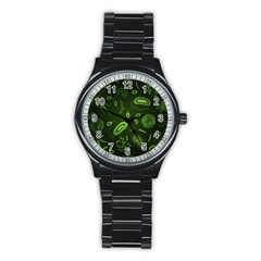 Bacteria Virus Seamless Pattern Inversion Stainless Steel Round Watch by Ravend