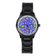 Virus Seamless Pattern Stainless Steel Round Watch by Ravend