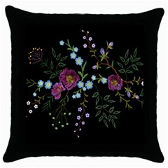 Embroidery Trend Floral Pattern Small Branches Herb Rose Throw Pillow Case (black) by Apen