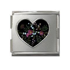 Embroidery Trend Floral Pattern Small Branches Herb Rose Mega Link Heart Italian Charm (18mm) by Apen