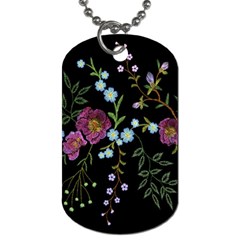 Embroidery Trend Floral Pattern Small Branches Herb Rose Dog Tag (one Side) by Apen