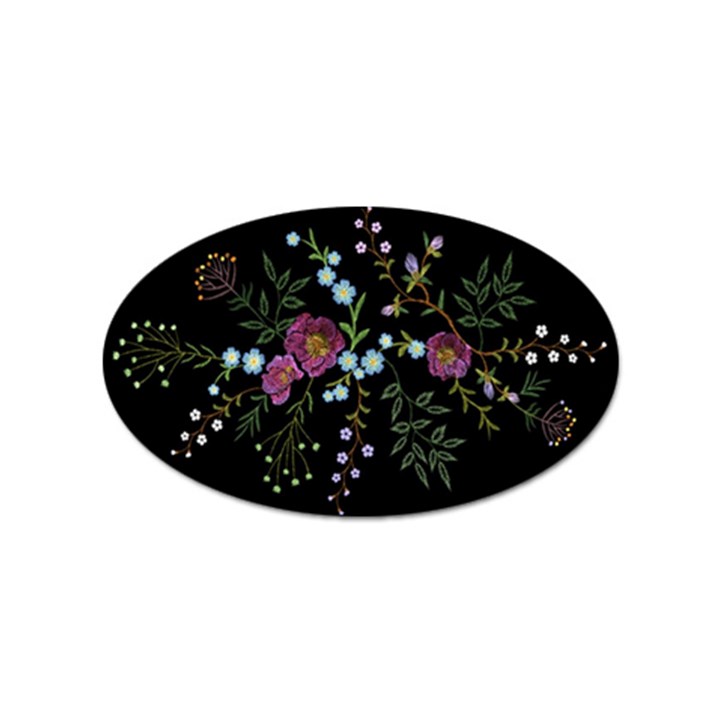 Embroidery Trend Floral Pattern Small Branches Herb Rose Sticker Oval (10 pack)