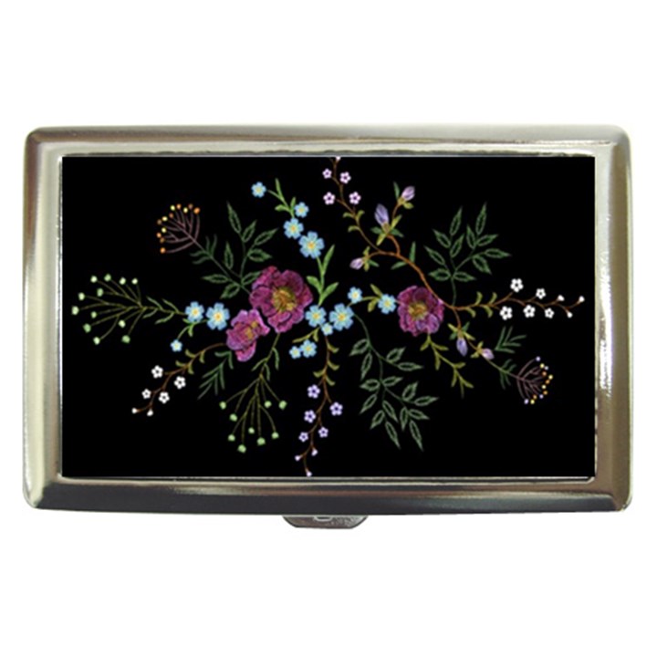 Embroidery Trend Floral Pattern Small Branches Herb Rose Cigarette Money Case