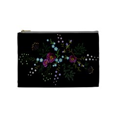 Embroidery Trend Floral Pattern Small Branches Herb Rose Cosmetic Bag (medium) by Apen