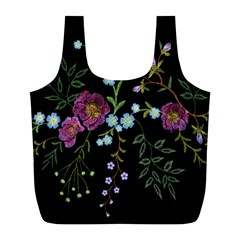 Embroidery Trend Floral Pattern Small Branches Herb Rose Full Print Recycle Bag (l) by Apen