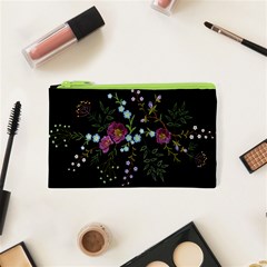 Embroidery Trend Floral Pattern Small Branches Herb Rose Cosmetic Bag (XS)