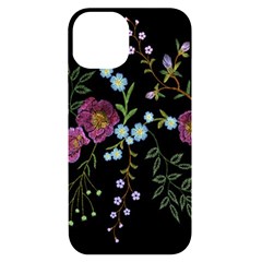 Embroidery Trend Floral Pattern Small Branches Herb Rose Iphone 14 Black Uv Print Case by Apen