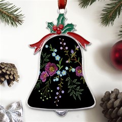 Embroidery Trend Floral Pattern Small Branches Herb Rose Metal Holly Leaf Bell Ornament by Apen