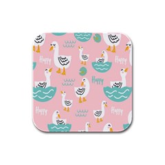 Cute Owl Doodles With Moon Star Seamless Pattern Rubber Square Coaster (4 Pack) by Apen