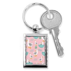 Cute Owl Doodles With Moon Star Seamless Pattern Key Chain (rectangle) by Apen