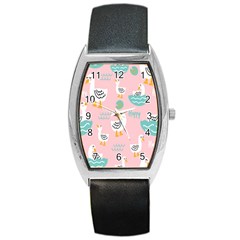 Cute Owl Doodles With Moon Star Seamless Pattern Barrel Style Metal Watch by Apen