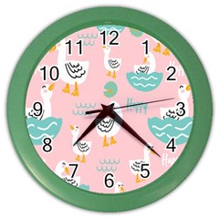 Cute Owl Doodles With Moon Star Seamless Pattern Color Wall Clock