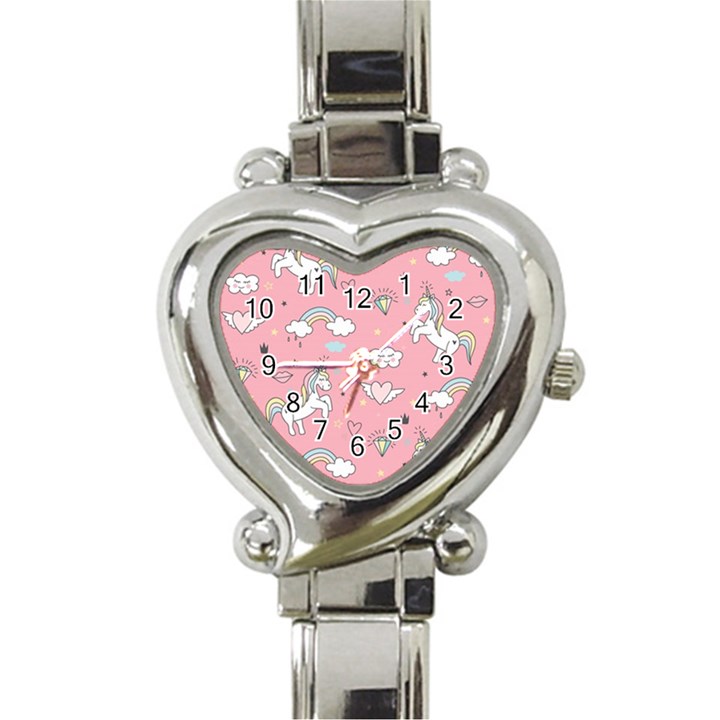 Cute Unicorn Seamless Pattern Heart Italian Charm Watch