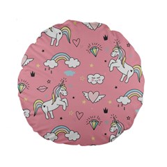 Cute Unicorn Seamless Pattern Standard 15  Premium Round Cushions by Apen