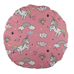 Cute Unicorn Seamless Pattern Large 18  Premium Round Cushions by Apen