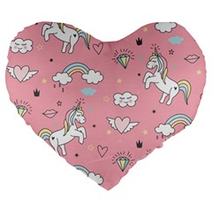 Cute Unicorn Seamless Pattern Large 19  Premium Heart Shape Cushions by Apen