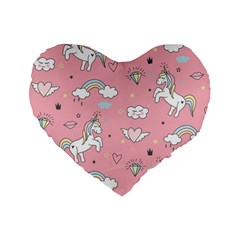 Cute Unicorn Seamless Pattern Standard 16  Premium Flano Heart Shape Cushions by Apen