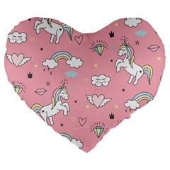 Cute Unicorn Seamless Pattern Large 19  Premium Flano Heart Shape Cushions by Apen