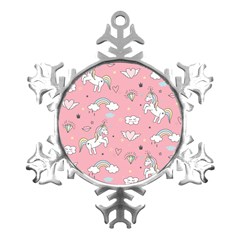 Cute Unicorn Seamless Pattern Metal Small Snowflake Ornament by Apen