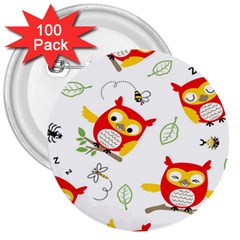 Seamless Pattern Vector Owl Cartoon With Bugs 3  Buttons (100 Pack)  by Apen