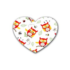 Seamless Pattern Vector Owl Cartoon With Bugs Rubber Coaster (heart) by Apen